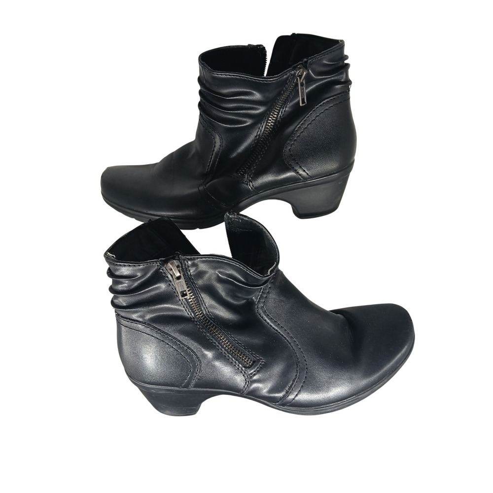 Earth Spirit Black Ruched Ankle Boots Womens‎ Size 8 Low Block Heel Booties
